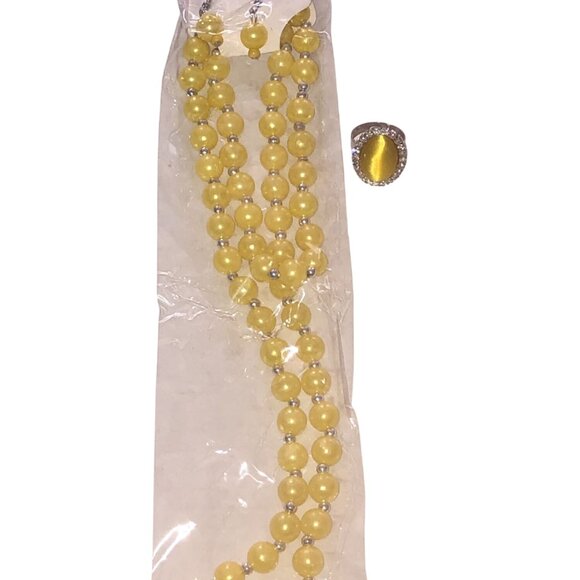 Fashion Jewelry Yellow Bead Necklace Set With Matching Ring & Earrings - Picture 7 of 7